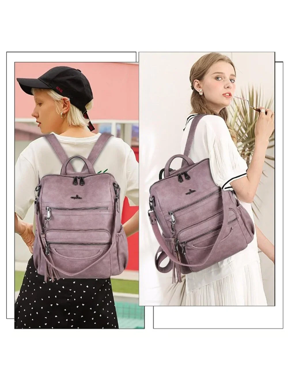Stylish PU Leather Backpack & Shoulder Bag - Casual Zipper Tote for Women